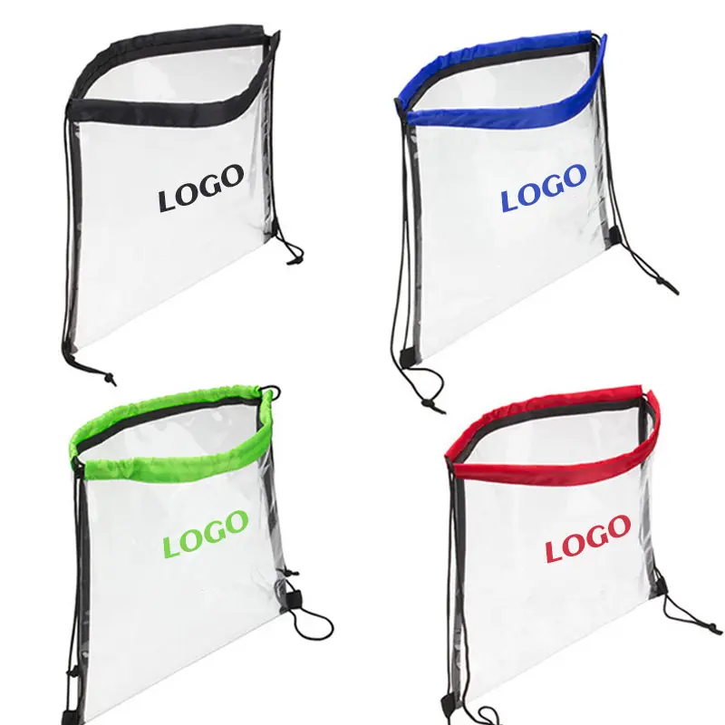 Custom PVC Fashion Security Travel Large Capacity Waterproof Clear Transparent Drawstring Backpack Bags