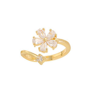 Yuwen Fresh Sweet Flower <b>Ring</b> Fashionable Temperament Zircon Small Style <b>Finger</b> <b>Ring</b> Copper Jewelry Unisex Women's Party - Product Image 5