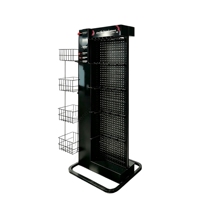 Expositor de metal de doble cara para suelo, con ganchos colgantes, para brochas de maquillaje, para venta al por menor.