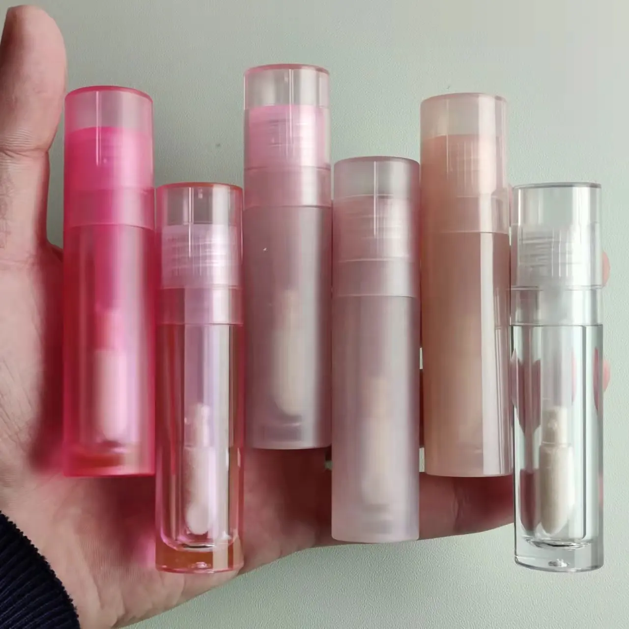 Big Brush Head Lip Gloss Tube Empty Round Lip Gloss Tubes With Box And Logo Transparent Pink Lip Balm Tube