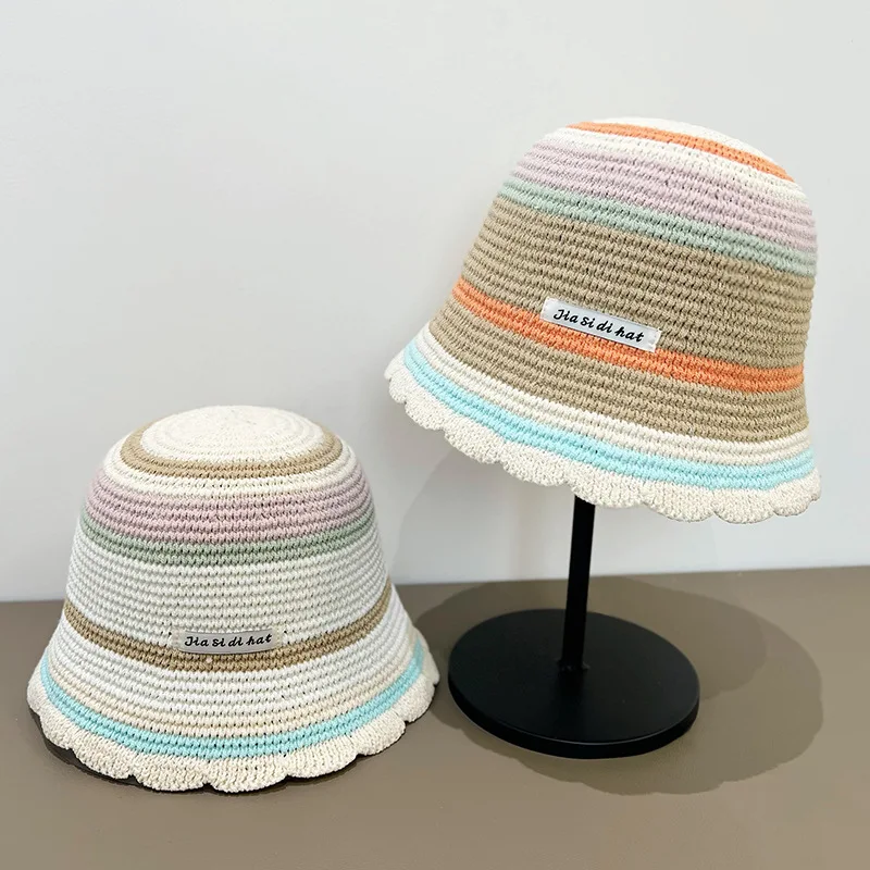 Foldable Bohemian Seaside Rainbow Color Straw Woven Sunhat Womens Beach Hat Boho Straw Hat Rainbow Sun Hat Summer Beach  main image 3
