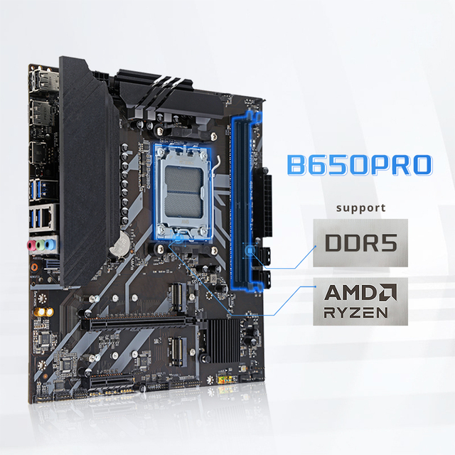 AMD Micro ATX B650 PRO BLACK Desktop Motherboard AMD B650 Chipset AM5 for 7000/8000 Series Processors DDR5 Double MAX 96GB M.2