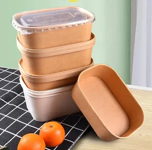 وعاء طعام بيلي صديق للبيئة قابل لإعادة التدوير مربع ومستطيل وعاء للاستعمال مرة واحدة من ورق الكرافت لب السلطة