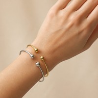 Bracelet manchette en acier inoxydable plaqué or 18 carats pour femme, couleur argent, avec boules en métal massif, bracelet jonc tendance