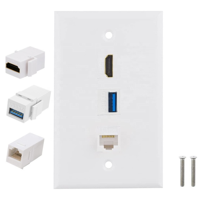Multi Media Face Plate 3-port USB3.0 RJ45 CAT6 High-definition Data Solderless Socket Panel Wall Socket Plug