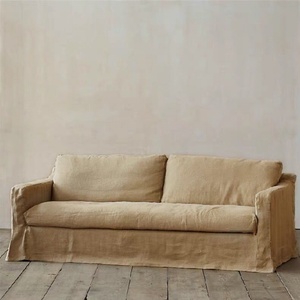 1031 यूरोपीय आधुनिक फैशन ठोस ओक लकड़ी बेंच-सीट स्लाइपकवर हस्तनिर्मित लिनन कपड़े बेलियन ट्रैक आर्म लिविंग रूम के लिए सोफे - Product Image 3