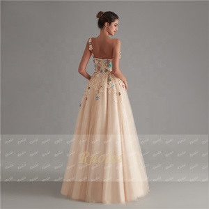Ruolai OEV-L4233 elegante monospalla scollo a cuore colorato 3D fiore <span class=keywords><strong>lungo</strong></span> abito da sera da ballo <span class=keywords><strong>con</strong></span> <span class=keywords><strong>spacco</strong></span> - Product Image 5