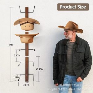 Solid Wood Wall Mounted Cowboy Hat Rack Multi Layer Storage Display <b>Home</b> Decoration Punch Free Installation - Product Image 5