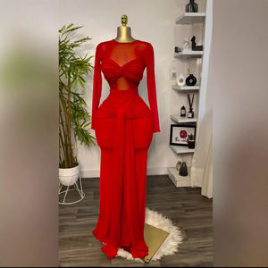 Kadın 2025 yeni düz renk uzun kollu yuvarlak boyun Wrap göğüs sıkı mizaç uzun elbise bayanlar parti kokteyl Maxi elbise - Product Image 1