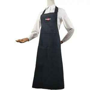 Wholesale Black Cotton Polyester Kitchen Apron Custom Logo Plain Waterproof for Chef Cafe BBQ Food Cooking Cleaning Bib