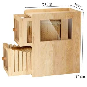 กล่องเก็บขนมปังไม้ 25x16x31 ซม. พร้อมลิ้นชักและหน้าต่างสำหรับใช้บนเคาน์เตอร์ครัว - Product Image 1