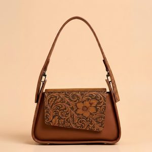 Sac à bandoulière vintage en cuir véritable embossé fait main, style bohème, à rivets, motif floral, avec fermeture éclair, pour femme, usage quotidien - Product Image 1