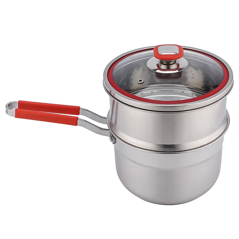 304 Stainless Steel Double Layers Milk Steam Pot Manufacture Double Boilers Stainless Steel Cooking Milk Pot With Glass Lid