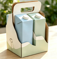 Boîte de transport pliable carrée personnalisée pour boissons, emballage multi-paquet avec poignée, protection UV pour lait végétal, vente en gros OEM