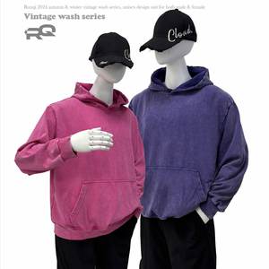 Manteau à capuche en molleton 100 % coton, style américain, coupe ample, délavé, pour homme, collection automne-hiver, marque RQ, modèle transfrontalier - Product Image 2