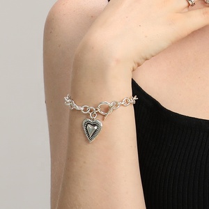 Cadena de Cruz Punk Retro para mujer, pulsera lisa de Plata de Ley 925, brazalete de corazón, joyería - Product Image 5