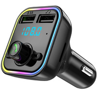 Adaptateur de chargeur de téléphone avec lecture de musique sur carte TF G37 / 7 lumières LED colorées, station de charge double USB, chargeur de voiture sans fil