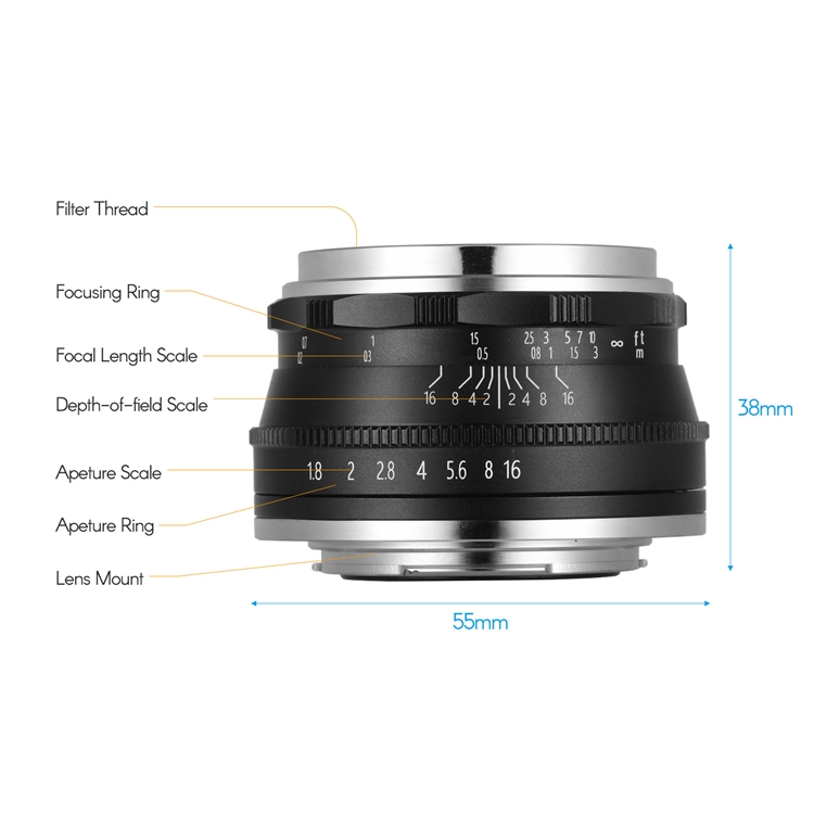 Andoer 35mm F1.6 Manual Focus Lens Large Aperture Compatible with Fujifilm Fuji Cameras