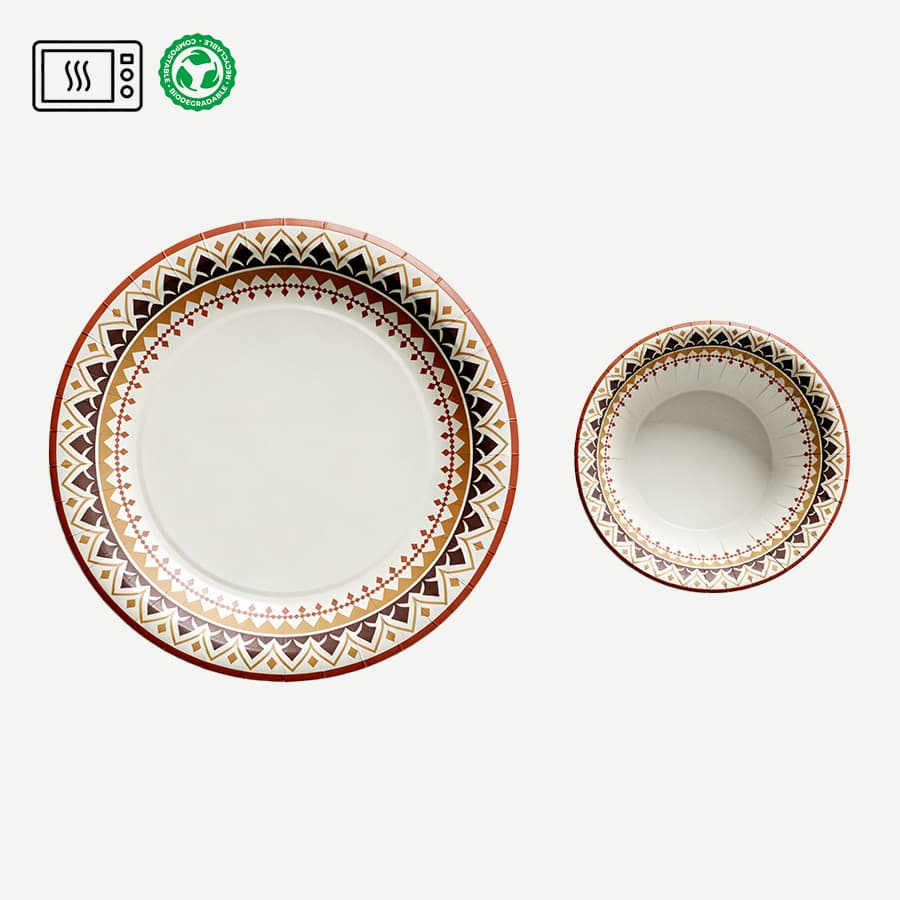 Bohemian Style Eco-Friendly BPA Free Microwave Safe Water Resistant Round 6 8 9 10 12 Inch Disposable Paper Plates & and Bowls