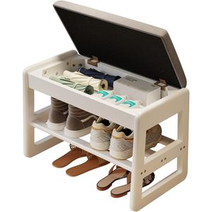 2-Tier <strong>Small</strong> Solid Wood <strong>Shoe</strong> Rack Bench Flip-Top Entryway <strong>Hallway</strong> <strong>Storage</strong> White - Product Image 3