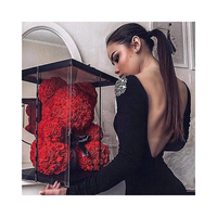 Cadeaux de Noël et de la Saint-Valentin en gros, fleurs artificielles en mousse PE de 25 cm, décoration florale de la Saint-Valentin, ours en roses avec boîte