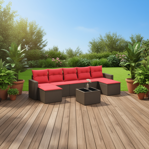 Ensemble de canapés de patio en polyrotin brun pour 8 personnes, meubles d'extérieur rembourrés, design contemporain et moderne - Product Image 2