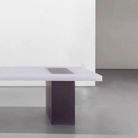 Table à manger moderne en acrylique givré, grande table basse rectangulaire rose mat, style minimaliste pour salon et maison