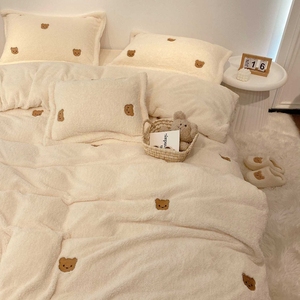 Set di quattro pezzi invernali in pile corallo spesso <span class=keywords><strong>copripiumino</strong></span> in velluto a doppia faccia, biancheria da letto in <span class=keywords><strong>flanella</strong></span> lenzuolo invernale in fibra di latte/ - Product Image 6