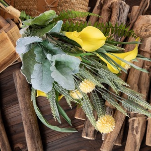Bouquet de lys artificiels Longze, feuilles jaunes et vertes, décoration de mariage, décoration murale, CF01145 - Product Image 2