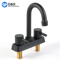 Keran Wastafel D&R Model Terbaru, Mixer 2 Jalur untuk Bak Mandi dan Wastafel, Lubang Ganda 4 Inci, Cartridge Kuningan, Warna Hitam, untuk Kamar Mandi