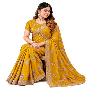Vexotrend India Pakistan Premium <b>Velvet</b> Satin Traditional Customization <b>Saree</b> Women Embroidery Swarovski Jarkan Wrinkle-Free - Product Image 1