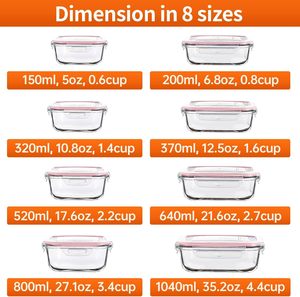 Juego de 7 Recipientes Herméticos para Almacenamiento de Alimentos con Tapa de Vidrio Aislante, Aptos para Microondas, para Preparación de Comidas, Almacenamiento Seguro de Arroz, para Viajes - Product Image 3