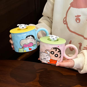Crayon Shinchan <b>Ceramic</b> <b>Mug</b> With <b>Lid</b> Pink Cartoon Design For Coffee Tea Breakfast Cup Gift For Women - Product Image 5