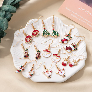 Boucles d'oreilles pendantes de Noël en alliage, motif Père Noël, flocon de neige, renne, bijoux de fête - Product Image 5