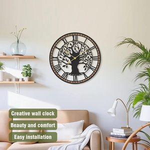 Huatuo 15 Inch Cuộc Sống Cây Kim Loại Màu Đen Rắn Gỗ Khung Không-Tích Điểm Pin Hoạt Động Im Lặng Đồng Hồ Treo Tường Cho Phòng Khách Nhà Bếp - Product Image 2