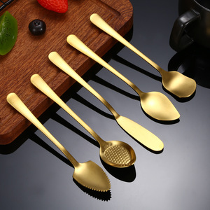 Golden 304 Stainless Steel Spoon Set 5Pcs Creative Coffee Dessert Fruit Ice <b>Cream</b> Butter Knife Utensils - Product Image 1