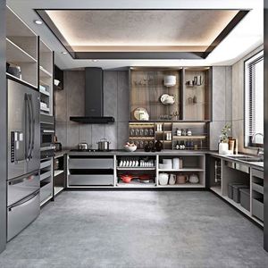 OPPEIN <span class=keywords><strong>Cucina</strong></span> Modulare Moderna Marrone con Lavello e Rubinetto, Design con Cerniere Adatto per Appartamenti, Dimensioni e Colore Personalizzabili - Product Image 3