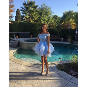 Kadın off-the-omuz organze Homecoming elbise genç resmi dantel aplike kokteyl parti kıyafeti abiye - Product Image 5