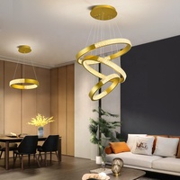 Luminaires suspendus LED à deux cercles en aluminium noir lumineux pour salle à manger, lustres de plafond de luxe pour la maison et le bureau, à intensité variable