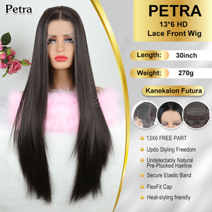 Perruque droite Julianna Futura en fibres naturelles 13x6 avec frontal, cheveux synthétiques de qualité supérieure, mélange africain, sans colle, perruques frontales en dentelle - Product Image 2