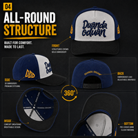 Gorra de Béisbol de 5 Paneles con Bordado 3D Personalizado, Letras Frontales, Logotipo Lateral, Color Azul Marino y Gris, Diseño Estructurado OEM