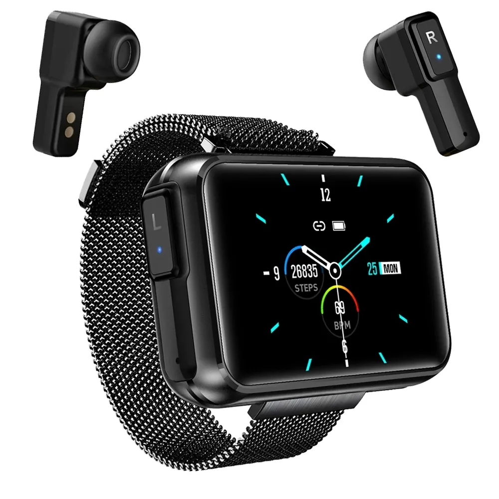 Smart Bracelet TWS BT Earphone Heart Rate Sleep Blood Oxygen Blood Pressure Smartwatch Touch Screen Wireless Earbuds Smart Watch