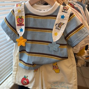 Twinkle Twinkle Striped Shawl Base Layer Set For Toddler Girls Breathable Korean Style Summer Outfit - Product Image 1