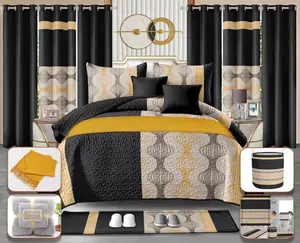 2024 Brand New 25pieces Bedspread Set With Curtains King Cobertores De 25 Piezas Disponibles Quilts Bedding Set And Bathroom Set