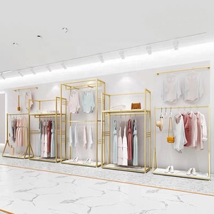 衣料品店を出荷する準備ができていますゴールデンディスプレイスタンドステンレス鋼の洋服ラックレディブティックショップガーメントディスプレイラック - Product Image 3