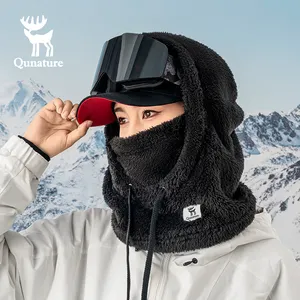 Qunature Warm Fleece Bivakmuts Winddichte Helm Stijl Ski-Masker Koud Weer Gezichtsmasker Capuchon Warmer Wintersportpet