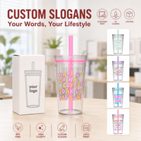 Gobelets en plastique réutilisables Tritan 450 ml (16 oz) avec logo personnalisé, couvercle à vis et paille pour thé au lait et café