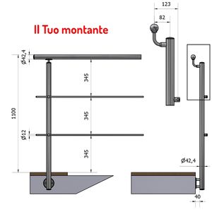 Pasamanos vertical de 42,4mm Offset 2 travesaños pulido AISI 316 barandillas de fijación lateral de acero inoxidable - Product Image 1