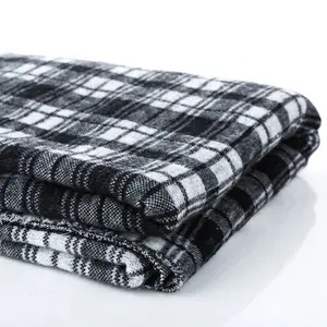 Classic black white design plaid fashion fabric 97% polyester 3% spandex yarn dyed brushed plaid tartan jacquard stretch fabric