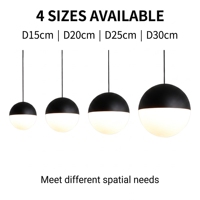 Suspension nordique moderne en verre 12W, design demi-globe noir minimaliste, pour salle à manger, bar, comptoir, restaurant